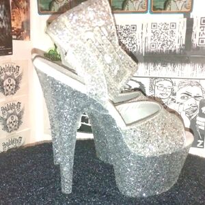 Pleaser Silver Glitter Heels
